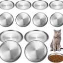 Domensi 12 Pieces Stainless Steel Whisker Friendly Cat Bowl Shallow Cat Food Dish 6.7 Inch Wet Feeding Bowls Flat Pet Dish Small Pet Plate for Kittens Ferrets Stray