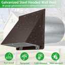 8 inch Hooded Wall Vent with Screen and Damper,Wall Vent Cover Exhaust Vent Outdoor Wall Cap Exterior Air Vent Cover for Kitchen Range Hood HVAC Duct Dryer Ventilation,Galvanized Steel,Brown