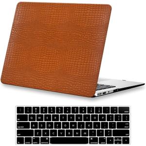 Compatible for Crocodile MacBook Air 13 inch Case 2021-2018 M1 A2337 A2179 A1932 for Croc MacBook Air 2020 Case, Alligator Skin Snakeskin PU Leather Hard Shell Cover for Mac Air M1+Keyboard Skin, Brown