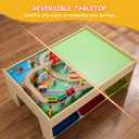 SainSmart Jr. Wooden Train Table – Kids Play Table with Built‑in Storage & Wooden Train Set | Toddler Activity Table Set for Ages 3+, Compatible with Major Wooden Train Brands