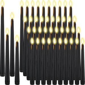 Rossesay 48 Pcs Flameless LED Taper Candles Battery Operated Candles 4 Sizes of 8.5'', 9.65'', 10.83'', 12.8'' Flameless Candlesticks Flickering for Halloween Christmas Church Wedding(Black)