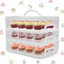 Cupcake Carrier, 3-Tiers Cupcake Containers, Holds 36 Cupcakes or 3 Large Cakes, Cupcake Holder, Cupcake Box with Lid and Handle (White, Basic)