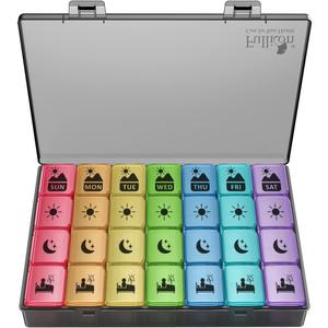 Extra Large Weekly Pill Organizer 4 Times a Day, Fullicon XXL Large Pill Box, 7 Day Medicine Organizer, Black Pill case for Vitamin/Fish Oil/Supplements
