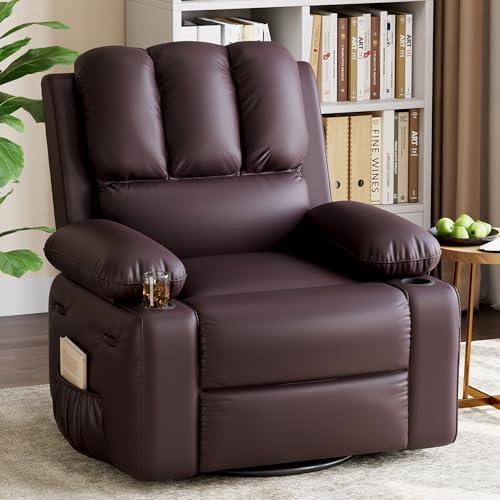 Oversized Recliner Chairs with Massage and Heat, Leather Recliner Chair for Adults, Manual Chair with Cup Holder for Living Room, Bedroom and Nursery (Coffee)
