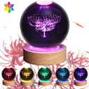 YAZJIWAN 3D Flower Crystal Ball Lamp,3.15inch Multi-Color Changing Bedroom Decor Night Lights,Christmas Birthday Gifts for Boys, Girls