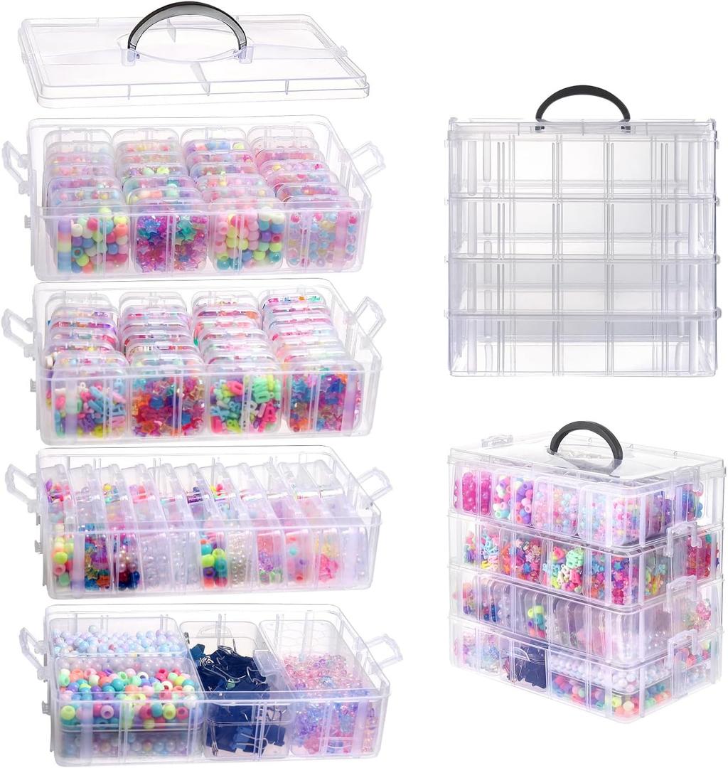 VTG Bead Organizer Box, 84 Pcs Small Plastic Containers with Lids, 4-Tier Stackable Storage Box, Clear Organizers for Jewelry Toys Craft Storage