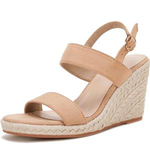 VETASTE Womens Espadrille Wedge Sandals Heels Open Toe Platform High Heeled Ankle Strap Buckle Dress Wedges Shoes (10, Nude)