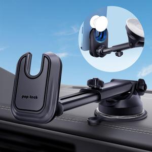 Pop-tech Car Phone Mount for Pop Socket: Suction Cup Cell Phone Holders for Automobile Dashboard Windshield Window - Dash Mounted Cellphone Stand Black Fits Thick Socket Wallet Grip for iPhone Samsung