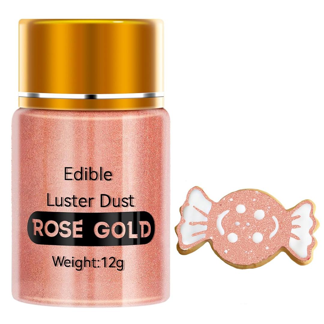 2 x Edible Luster Dust,Rose Gold Luster Dust 12g Food Grade Metallic Shimmer,Edible Glitter for Desserts Cake Decorating, Baking, Fondant, Chocolate, Candy, Drinks, Cookies, Vegan