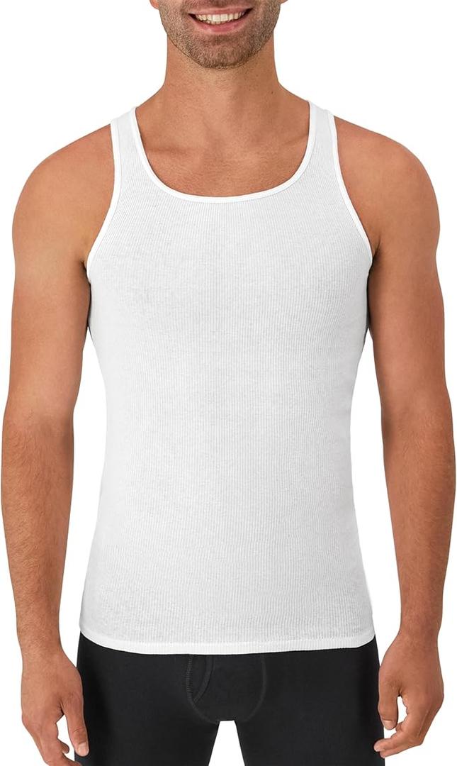 Hanes Men's Cotton Tank Undershirts Pack, Moisture-Wicking Ribbed Tanks, lightweight, White 5-pack, Medium