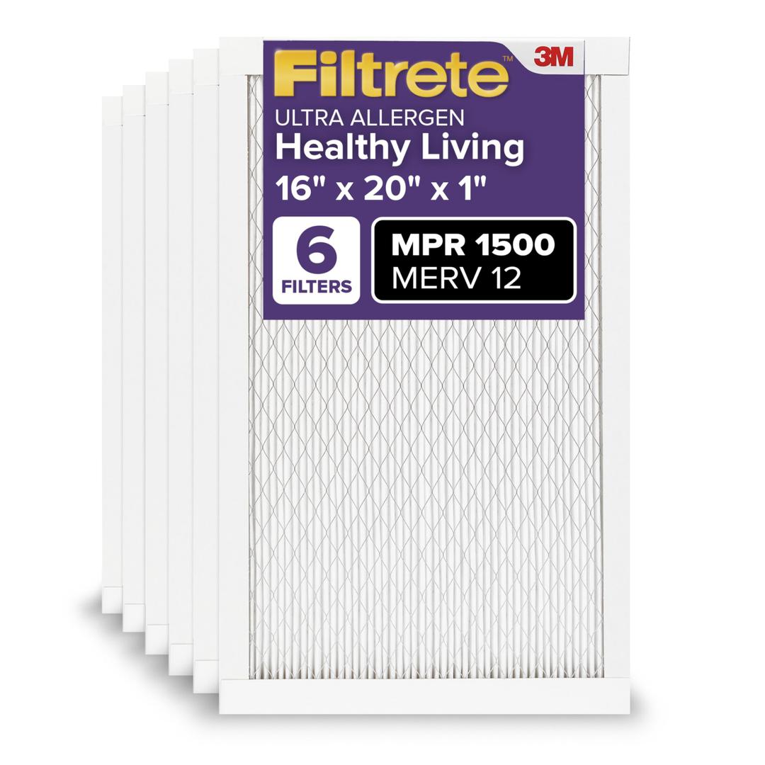 Filtrete 16x20x1 AC Furnace Air Filter, MERV 12, MPR 1500, CERTIFIED asthma & allergy friendly, 3 Month Pleated 1-Inch Electrostatic Air Cleaning Filter, 2-Pack