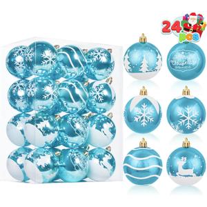 Joiedomi 24 Pcs Baby Blue Christmas Ornaments, 2.3' Shatterproof Decorative Hanging Ball Ornaments for Christmas Tree Decor