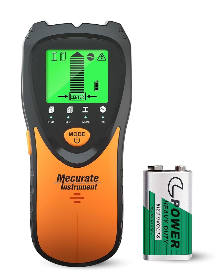 Mecurate Stud Finder Wall Scanner Sensor - 5 in 1 Electronic Stud with LCD Display & Audio Alarm for Wood AC Live Wire Metal Studs Detection Joist Pipe (Orange)