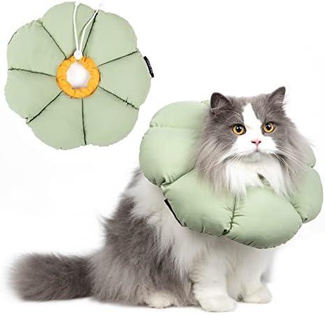 Cat Cone Collar,Cute Waterproof Cat Recovery Collar,Anti-Bite Lick Wound Healing Safety Elizabethan e Collar for Cats,Green Flower All-Season Style, S