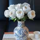 DUYONE White 4pcs Fake Flowers for Decoration Home Decor Artificial Flowers Austin Rose Peony Latex Fake Flower Living Room Decoration Vivid Pink Roses Peonies(White 4pcs)