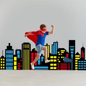 Eaasty 59.06 x 26.3 Inch City Skyline Backdrop Hero Party Decoration City Skyline Buildings Photography Background Hero Party Centerpiece Skyscraper Standing Cards for Birthday Baby Shower Supplies