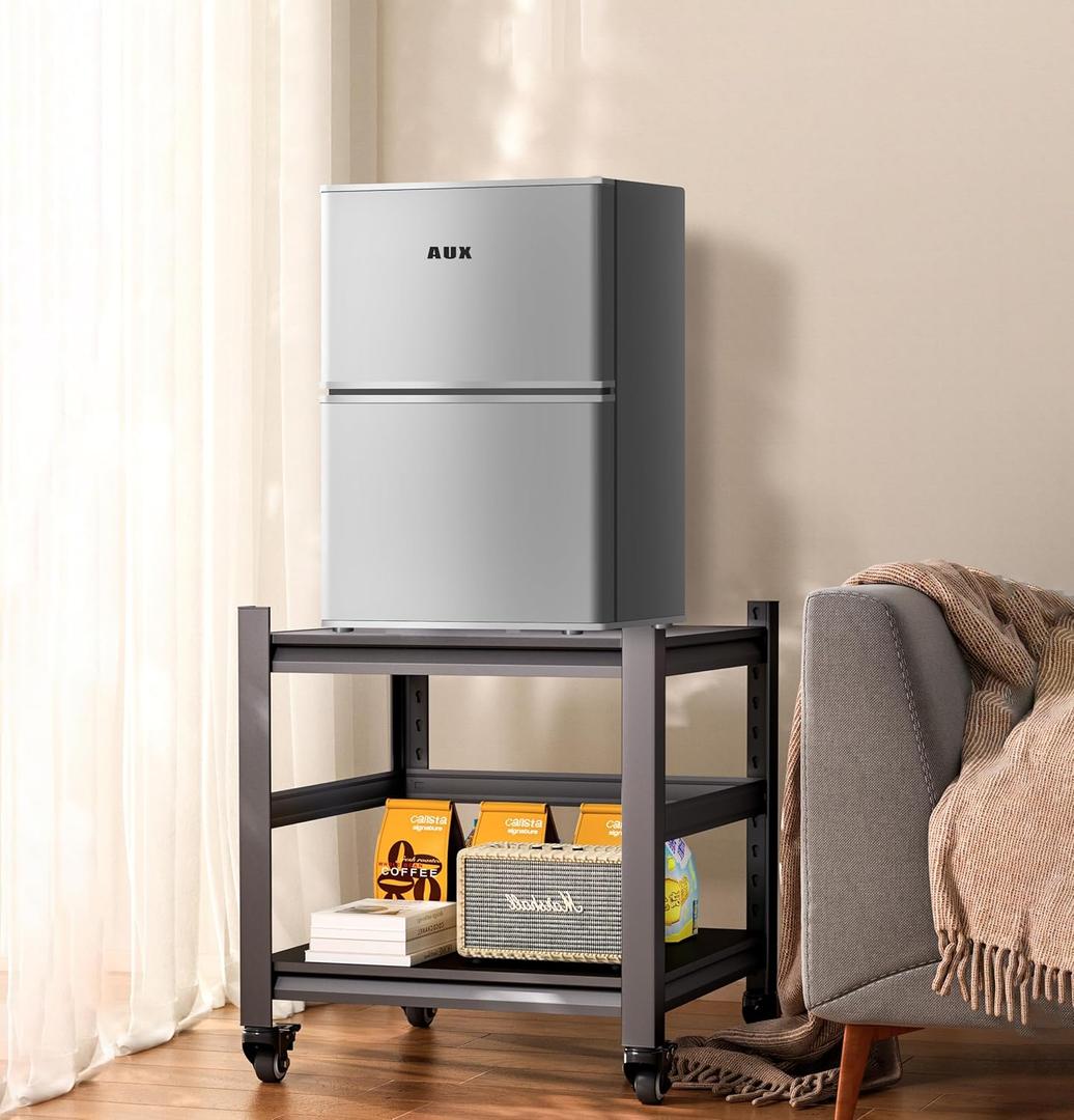 Mini Fridge Stand with Storage,Heavy Duty Mobile Mini Fridge Shelf with 4 Lockable Wheels,220lbs Mini Fridge Table for Dorm,Small Refrigerator Stand Storage Cart (19.67"*19.67 * 17.7")