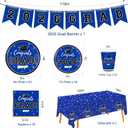 Graduation Decorations 2026 Disposable Blue Graduation Tableware Kit for 50 Guests Plates Napkins Cups Tablecloth Hanging Graduation Party Decorations 2026