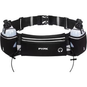 PYFK Running Belt with Water Bottles, Hydration Belt for Men and Women, Water Bottle Holder Running Pouch Water Belt, Fanny Pack Fits 7 inches Phones, Waist pack for Runner Jogging