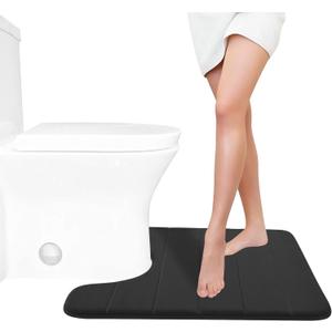 Yimobra Memory Foam Toilet Bath Mat U-Shaped, Soft and Comfortable, Super Water Absorption, Non-Slip, Thick, Machine Wash and Easier to Dry for Bathroom Commode Contour Rug, 24 X 20 Inches, Black