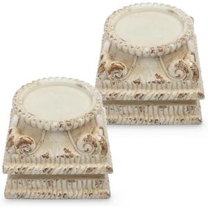 2 Pcs Pedestal Stand for Decoration Display Distressed Vintage Column Stand White Embossed Plant Candle Pedestal Small Classic Plinth Base for Party Wedding Home Decorative Table Centerpiece