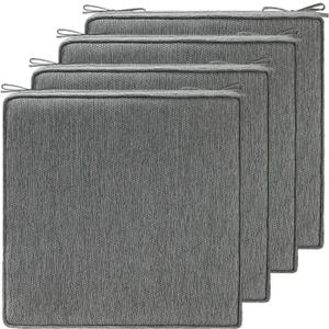 19 x 19 Inch Outdoor Chair Cushions with Tie Straps, Set of 4 Thick Water Repellent Square Patio Chair Pads for Garden Lawn Patio Furniture, Linenweave Gray