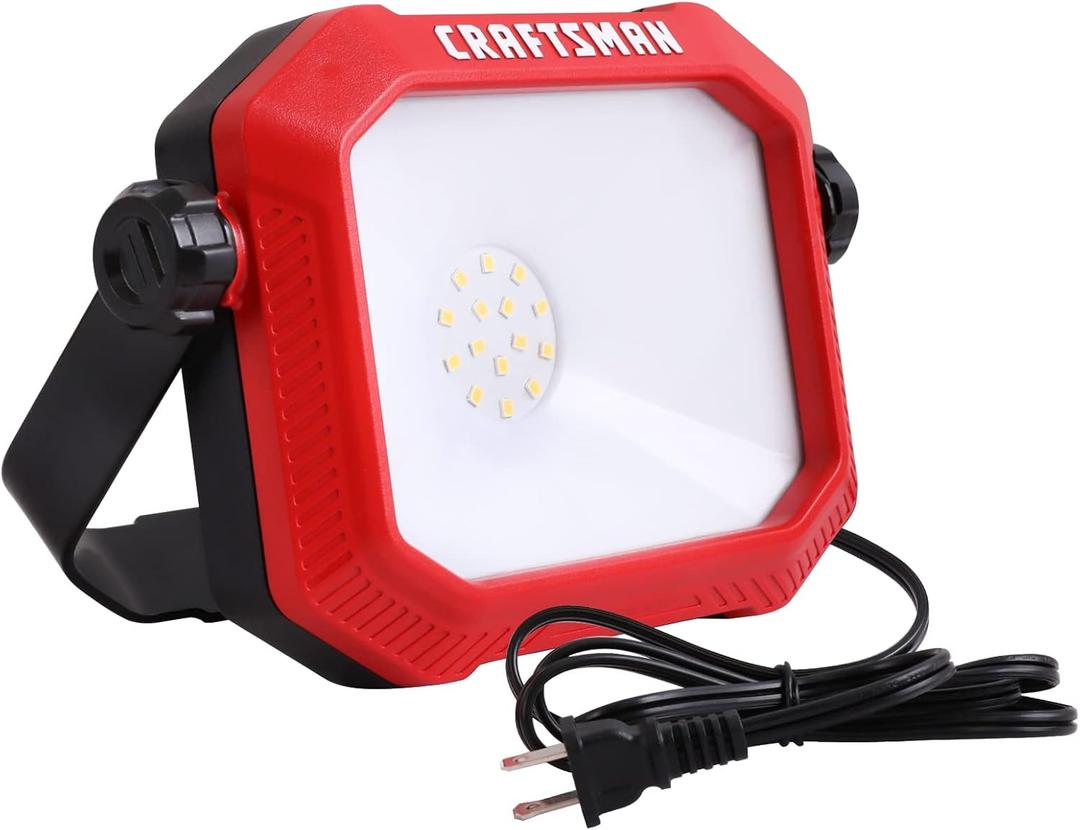 CRAFTSMAN 1100 Lumens 4000K LED Tiltable Portable Work Light in Red with 2-in-1 Adjustable Metal Rotating Stand and Handle, Impact-Resistant Glass Lens, 5FT Power Cord, ETL, Perfect for Job Site
