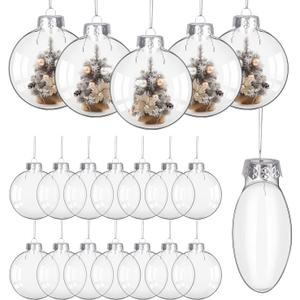 KIMOBER 24PCS Plastic Discs Ornaments,3.15 Inch Clear Flat Sphere Fillable Hanging Ornament Ball for DIY Craft Xmas Tree Decoration
