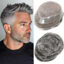 Monofilament Toupee Hair for Men European Human Hair HD Swiss Lace Front Mens Hairpiece Hair Replacement System Prosthesis with Pu around Men's Toupee 8x10 Inch Off Black 1B with 60% White Grey