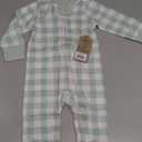HONEST BABY CLOTHING, organic material, sage green and white checkered onesie, 6-9 months , zipper up
