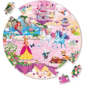 SYNARRY Unicorn Princess Mermaid Fairy Floor Puzzle for Kids Ages 3-5, Large 70 Piece Wooden Puzzle for Kids Ages 4-6, Preschool Toys Gifts for 3 4 5 6 7 8 Years Old Boys Girls Children