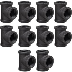 DSDS 10 PACK 3/4" Tee,Rustic Industrial Black Malleable Iron Pipe Tee for Pipe Shelf Furniture Home Decor (0.75 Inch)