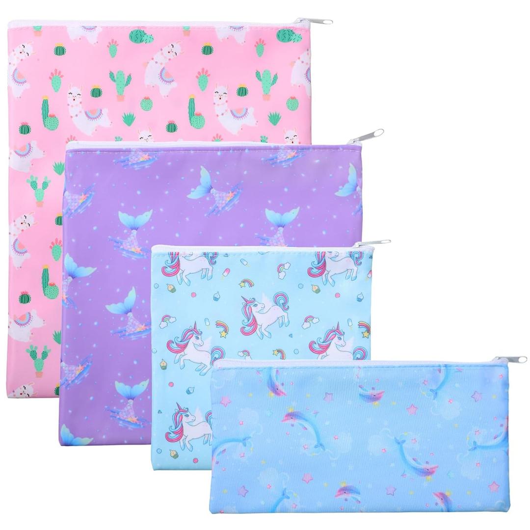 Paterr 4 Pcs Sandwich Bag Reusable Zipper Snack Bags Washable Food Safe Lunch Bags for Kids Students Adults Food (Unicorn)