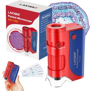60x-120x Mini Pocket Microscope for Kids Adults, Portable Handheld Microscope with Microscope Slides, Miniscope Portable Microscope for Kids Little Scientist Students School Minilabsters Education