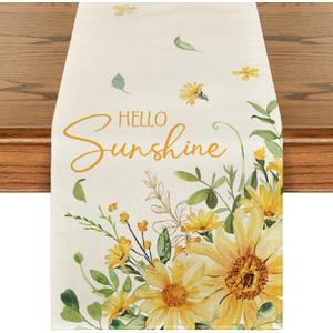 Artoid Mode Hello Sunshine Sunflower Eucalyptus Summer Table Runner, Seasonal Spring Kitchen Dining Table Decoration for Home Party Decor 13x48 Inch