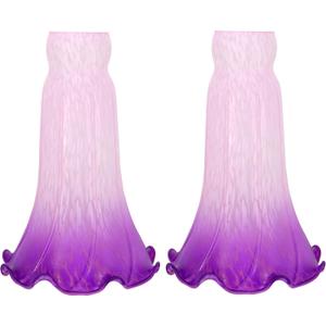 Lily Flower Glass Lampshade Replacement, 2 Pack,Tulip Style Table Floor Lamp Shade Replacement 4.2" x 4.2" x 6.7" (Pink Purple)