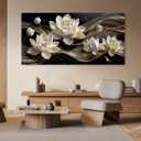 Bamdeya Abstract Wall Art Living Room Large Canvas Pictures White Flower Wall Art Petals Poster Browm Artwork for Walls Bedroom Wall Decor Modern Framed Bathroom Office Home Decorations