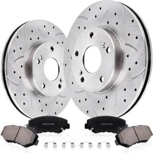Front Drilled and Slotted Brake Pads and Rotors Kit Ceramic Automotive Replacement Brake Kits Vented 11.10 Inch Compatible for Honda Accord Civic Element 2002-2017 (14 Pcs)
