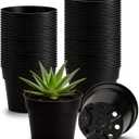 RooTrimmer 50 Pack 6 Inch Nursery Pots, Plastic Flower Pots, Thick Plant Pots with Drainage Hole for Planting Outdoor/Indoor Plants Succulent Herb (Black)