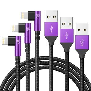 10ft iPhone Charger Cable,3Pack 90 Degree Charging Cable, [Apple MFi Certified] Long Lightning Cable Fast Charging Cord Compatible for iPhone 14/13/12/11/Pro/Max/Mini/X/Plus/8/7/6/Plus/ - Purple