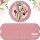 Buryeah 12 Inch Christmas Round Placemats Wedding Circle Woven Placemats Boho Decor Washable Dining Table Mats Tablescape Hosting Friends for Birthday Dinner Parties(Pink,48 Pieces)