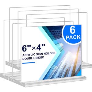 Acrylic Sign Holder 6x4,6 Pack Clear Sign Holder Double Sided Table Menu Horizontal Desktop Display Stand Paper Flyer Holder Tabletop Sign Holder Suitable for Restaurants, Office, Store, Hotels