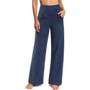 Promover Wide Leg Sweatpants for Women Loose Fit Casual High Waisted Yoga Pants with Pockets Stretch Comfy Work Pants (Navy Heather, S, 29")