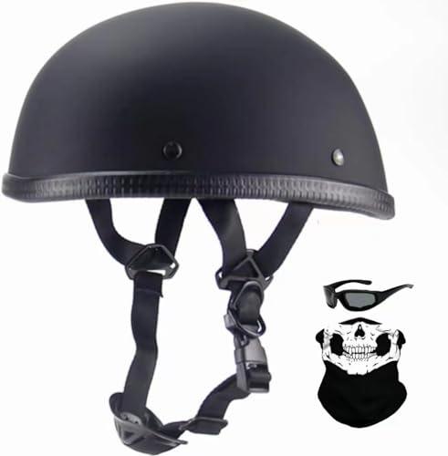 German Motorcycle Helmet, Adult Half Helmet, Open Helmet, DOT Approved Vintage Half face Helmet for Cruiser Scooters and Motorbikes. (X-Large,Matte Black)