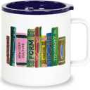 kate spade new york Stainless Steel Insulated Mug with Handle and Lid, 16 Ounce Double Wall Tumbler, Reusable Coffee Travel Mug for Hot and Cold Drinks, Bookshelf