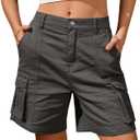 IVIR Bermuda Shorts for Women Cargo Shorts Knee Length 6 Pockets Elastic Waist Long Shorts Summer Casual (Small, Dark Gray)
