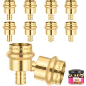Pro 10-Pack EFIELD 3/4 inch Copper Press X 1/2 inch PEX Crimp Coupling Brass Fittings Adapter For Copper and Pex Pipe Connection, Pro Pack,(PRESS086)