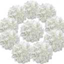 Flojery Silk Hydrangea Heads Artificial Flowers Heads with Stems for Home Wedding Decor, Pack of 10 (White)