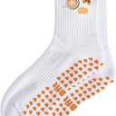 Women's Cute Grip Pilates Socks Non-Slip Crew Yoga Barre Socks with Colored cuff & Embroidery (Yellow-1 Pack)