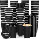 AIRE 80 Pack Coffee Cups with Lids 16 oz Disposable Coffee Cup for Hot and Cold Drinks, To Go Coffee Cup with Lids, Straws, Insulated Paper Cup Set for Home, Office, Travel, Cafe, Black
